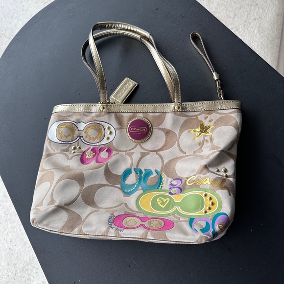 Coach Poppy Daisy Gold Applique Optic C Y2K Tote Shoulder Bag RARE - Picture 15 of 15